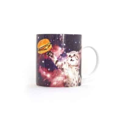 Space Cat Chasing a Hamburger Mug gifts for a 14-year-old girl