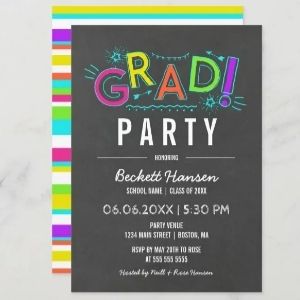 Retro Doodles Chalkboard Neon Graduate Party Invitations