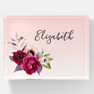 Paperweight with name various color combination purple burgundy florals rose gold gifts for boyfriend's mum