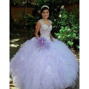 Ball Gown Swoop Lavender Tulle Quinceanera Dress